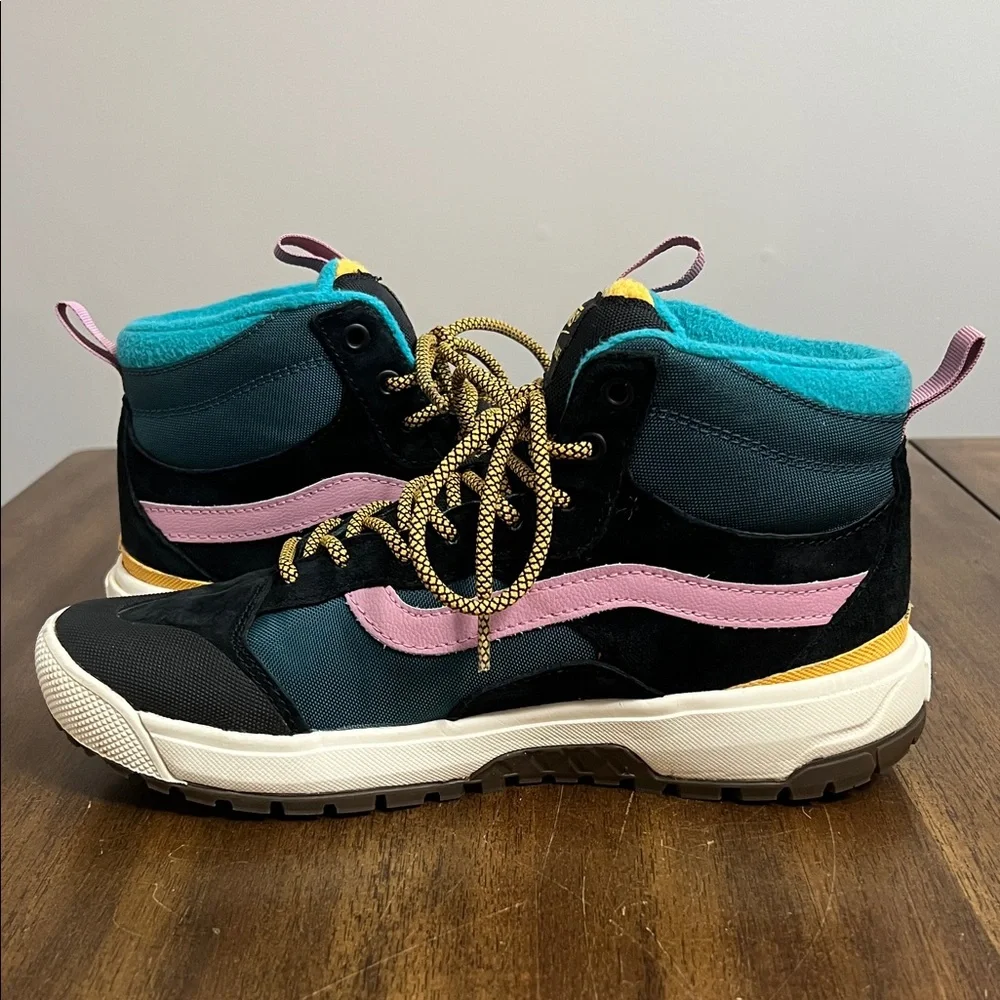 Vans High-Top Sneakers in Black, Pink, Teal & Yellow